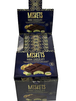 Дубайський чорний шоколад з фісташковою начинкою Miskets 100г, фото 2