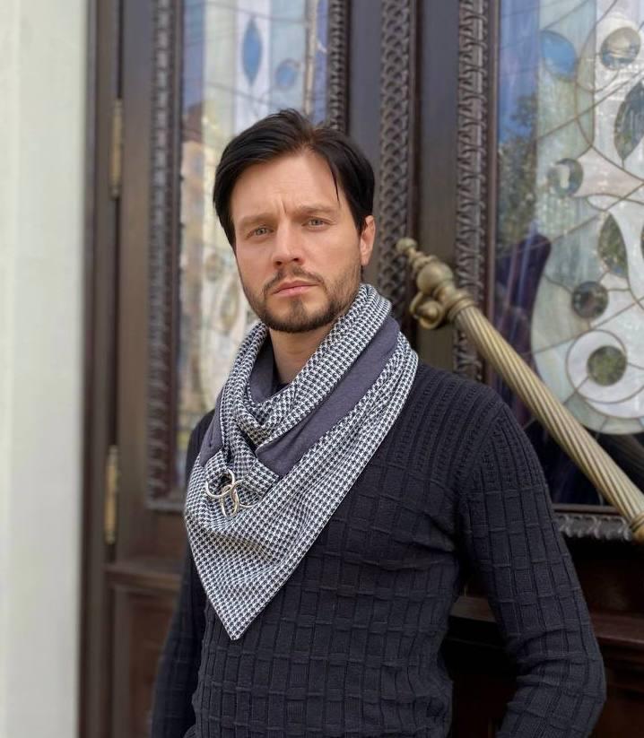 Чоловічий сірий 2-сторонній вовняний шарф "Единбург" на кільцях від My scarf снуд, бактус, фото 1