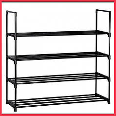 Підлогова полиця-етажерка металева для взуття 4-рівнева чорна Bonro B37