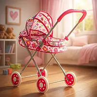 Ігрова лялькова коляска-каталка для дівчинки для прогулянок з ляльками до 35 см Складна 50х22х59 см метал капюшон