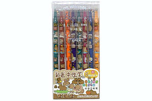 Набір ручок гелевих 8шт ООПТ неонові з блиском 0,8мм Капібара (36)