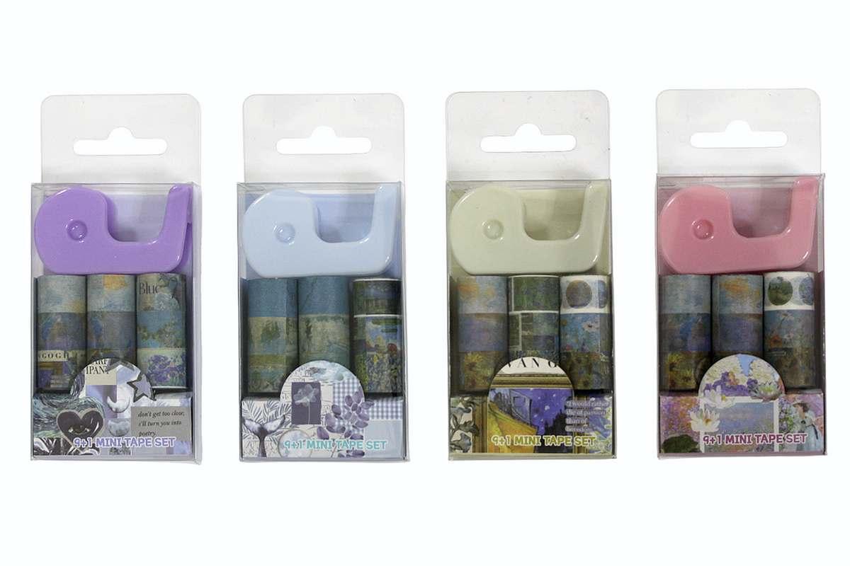 Набір стрічок декоративних паперових+диспенсер Washi 9шт 1,5см*1м Імпресіонізм (36)