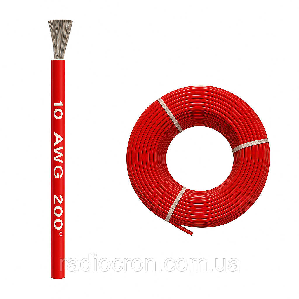 Кабель 1м 10AWG, провід 5.3 мм², багатожильний у силіконовій ізоляції, червоний