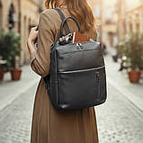Шкіряний міський сумка рюкзак жіночий чорний місткий трансформер з натуральної шкіри, фото 6