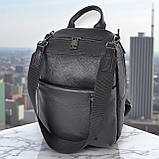 Шкіряний міський сумка рюкзак жіночий чорний місткий трансформер з натуральної шкіри, фото 5