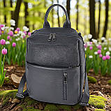 Шкіряний міський сумка рюкзак жіночий чорний місткий трансформер з натуральної шкіри, фото 2