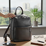 Шкіряний міський сумка рюкзак жіночий чорний місткий трансформер з натуральної шкіри, фото 7