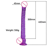 Великий Фіолетовий фалоімітатор для анальної стимуляції, Ділдо на присосці з мошонкою 42 см, Інтимні іграшки, фото 3