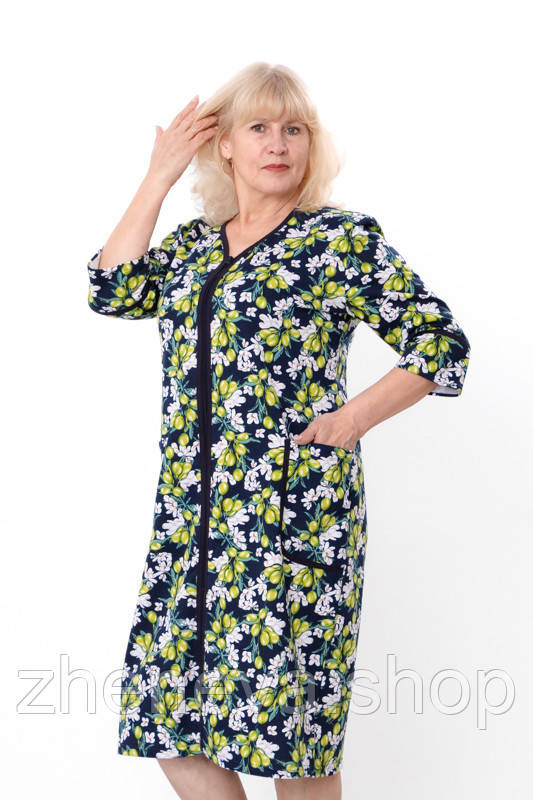 Халат жіночий на блискавці з кишенями з рукавом 3/4, начіс, фото 1