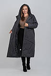 Елегантне зимове пальто напівприлеглого крою в кольорі графіт M-1068, розміри 48-64, фото 6
