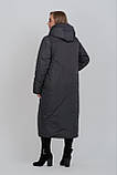 Елегантне зимове пальто напівприлеглого крою в кольорі графіт M-1068, розміри 48-64, фото 7