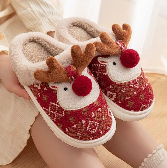 Тапочки для дому з оленями Червоно-бежеві. Розмір 38-39 (заміри в описі), фото 1