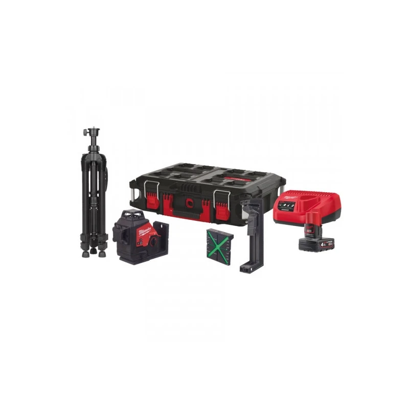 Нівелір лазерний акумуляторний 3D MILWAUKEE, M12 3PLSKIT-401P (ЗП + 1ак.Х4Аг + обладнання + PACKOUT)  4933499379