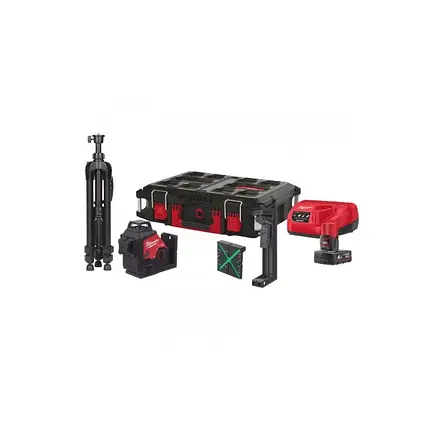 Нівелір лазерний акумуляторний 3D MILWAUKEE, M12 3PLSKIT-401P (ЗП + 1ак.Х4Аг + обладнання + PACKOUT) 4933499379, фото 1