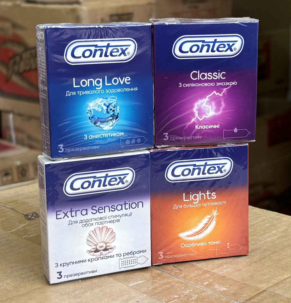 Презервативи Contex мікс 4 види Long Love Classic Extra Sensation, Lights 12 пачок у блоці термін до 11.2030, фото 1