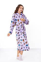 Халат махровий жіночий довгий на запах із кишенями, комір і пояс, з яскравими принтами