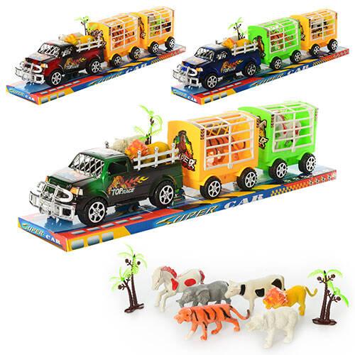 Джип інерційний, з причепом, тваринами, 3 кольори, в слюді, 52*12*10,5см (36шт), фото 1