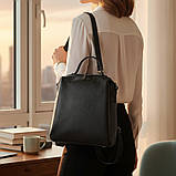 Великий жіночий сумка рюкзак чорний шкіряний рюкзачок міський трансформер з натуральної шкіри, фото 7