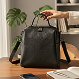 Великий жіночий сумка рюкзак чорний шкіряний рюкзачок міський трансформер з натуральної шкіри, фото 8