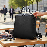 Великий жіночий сумка рюкзак чорний шкіряний рюкзачок міський трансформер з натуральної шкіри, фото 9