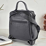 Великий жіночий сумка рюкзак чорний шкіряний рюкзачок міський трансформер з натуральної шкіри, фото 2