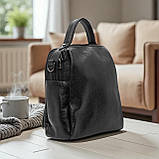 Великий жіночий сумка рюкзак чорний шкіряний рюкзачок міський трансформер з натуральної шкіри, фото 4