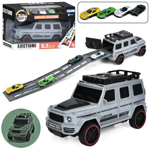 Джип інерц, 27см, 2в1(трек 74см), звук, світло, машинка 7см 4шт, на батар., в кор. 32*20,5*15,5см (24шт), фото 1
