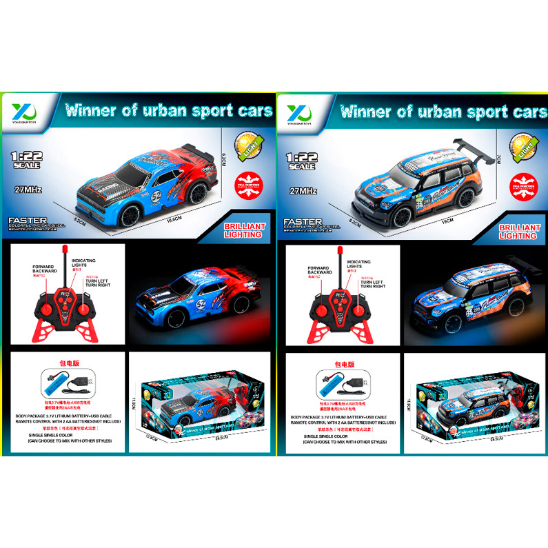 Машина р/к, акум, 18см, 1:22, світло, корпус не б'ється, гумові колеса, USBзарядне, в кор. 26,5*12*12,5см (24шт), фото 1