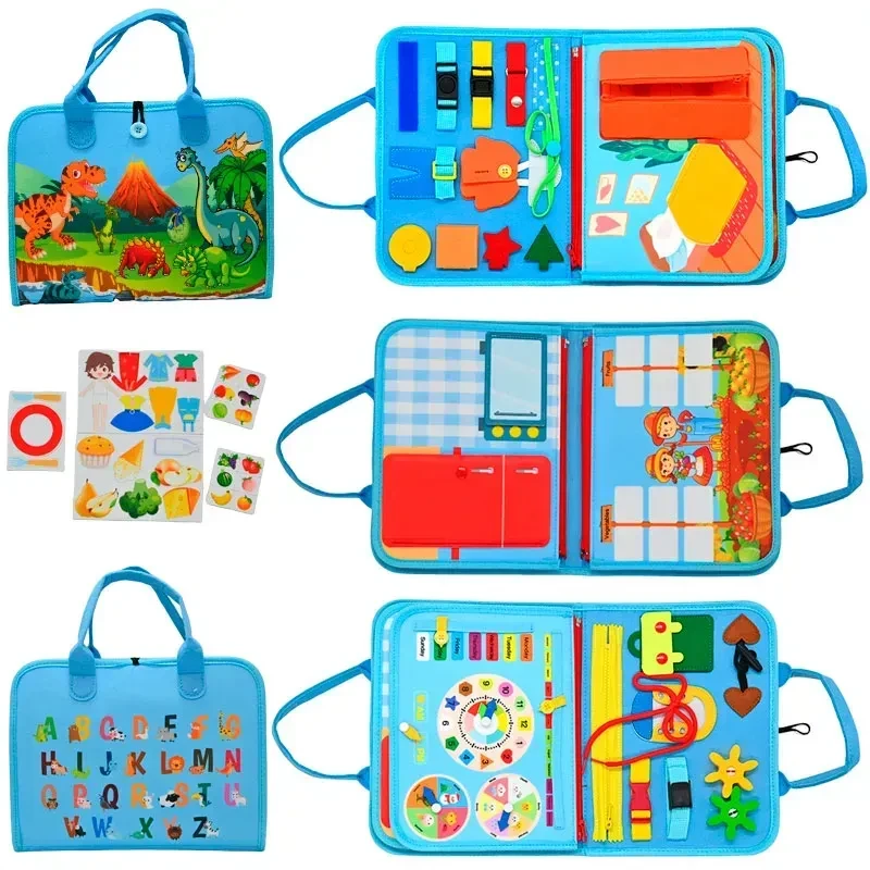 Навчальний бізіорганайзер з фетру з англійським алфавітом Розвивальна книжка з годинником і днями тижня з овочами та фруктами, фото 1