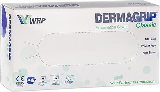 Рукавички оглядові Dermagrip Classic латексні без пудри нестерильні, розмір L, 100шт, фото 1