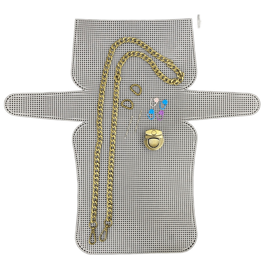 Набір для виготовлення сумки із канви 41×22 та фурнітури бронзового кольору. Замок застібка 45 мм, фото 1