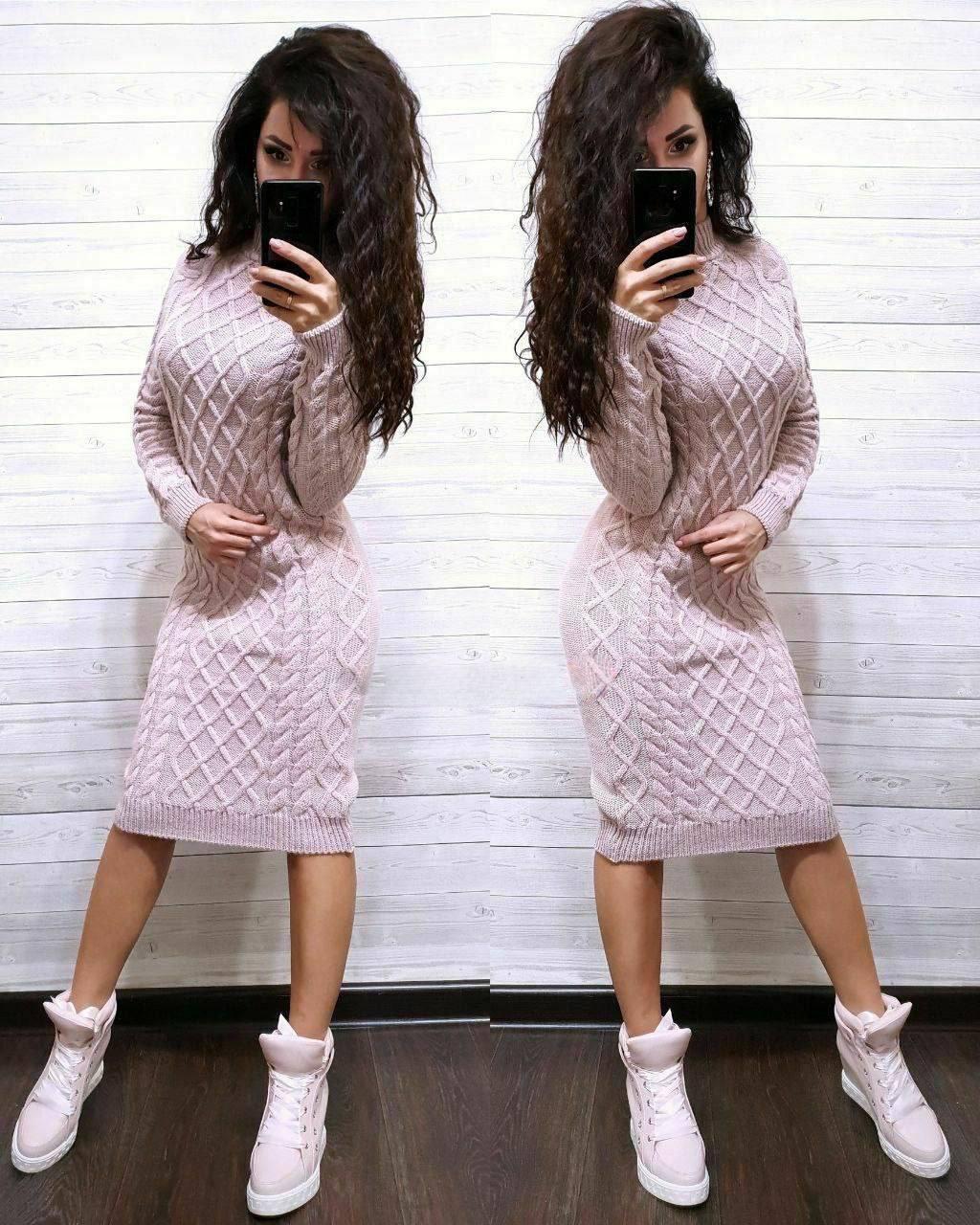 Тепле в'язане плаття по фігурі міді з візерунковим в'язанням (р. 42-46) 9032963, фото 1