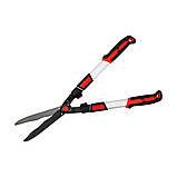 Ножиці по живоплоту з гофрованим лезами і телескопічною алюмінієвою ручкою для стебел Ø≤6мм (l66-83см) леза l22 см Yato YT-88213, фото 3