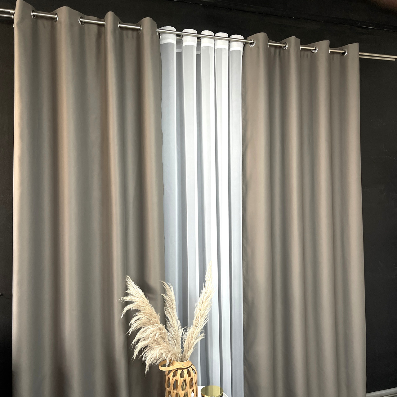 Штори атлас блекаут на люверсах ALBO сіро-бежеві 150×270 см, комплект 2 шт. (SH2-LM30-18), фото 1