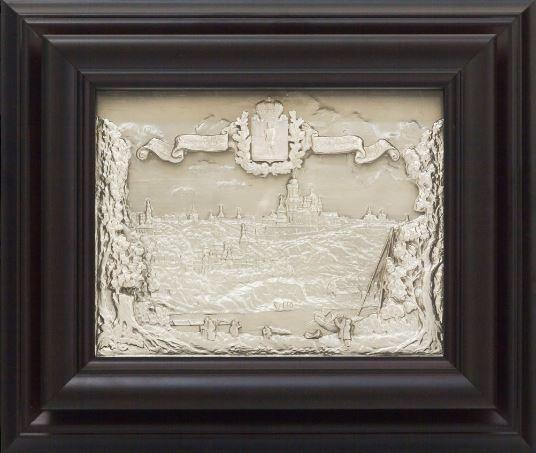 Об'ємна декоративна картина-панно під склом "Вигляд Києва 18 століття" з рамкою з натурального дерева, фото 1