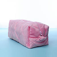 Косметичка фірмова плюшева колір ніжно-рожевий 22*11 см