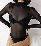 Чорне прозоре боді під горло з сітки, фото 2