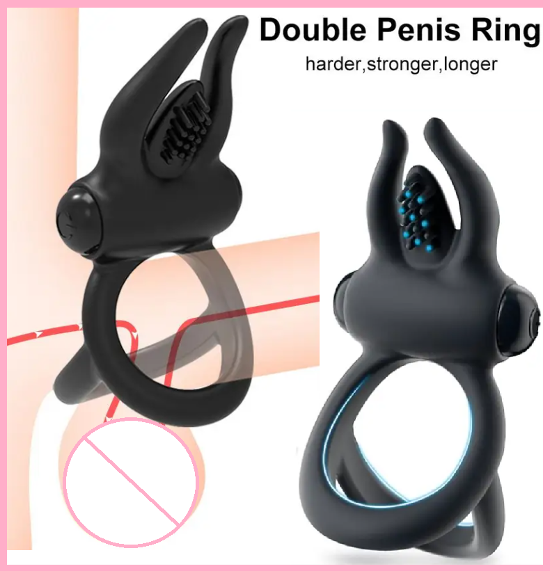 Подвійне кільце з вібрацією для продовження статевого акту, Кільце з відростком для стимуляції клітора, Інтимн, фото 1