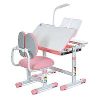 Дитяча функціональна парта-розтишка M 6136-8 від Bambi, регульована парта зі стільцем і лампою, дитячі шкільні парти, рожева