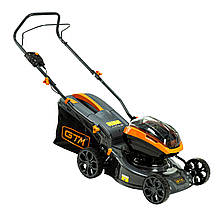 GTM Газонокосарка акум. BLM42, 2*18В, ширина захвату 42см, висота скош. 25-75мм, травозбірник 45л, несамохідна, КАРКАС (без АКБ і