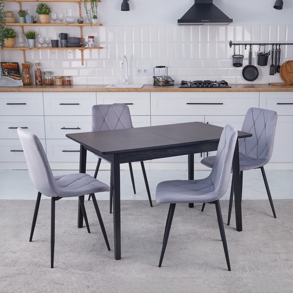 Комплект кухонних меблів Onto Леонардо 120 чорний чорні ніжки + 4 стільці Piado сірі