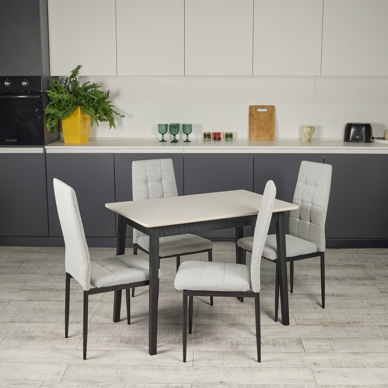 Комплект кухонних меблів Onto Антоніо 100 Сіро-бежевий + 4 Стільця Tex світло-сірі