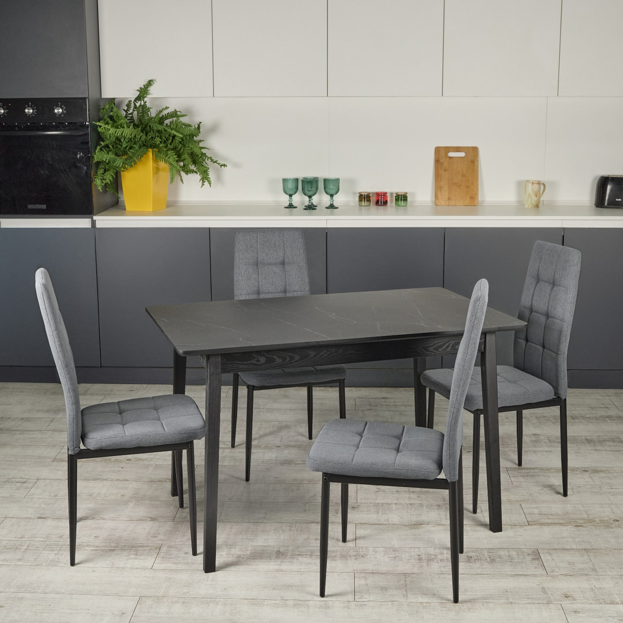 Комплект кухонних меблів Onto Антоніо 120 Чорний + 4 Стільця Tex темно-сірі