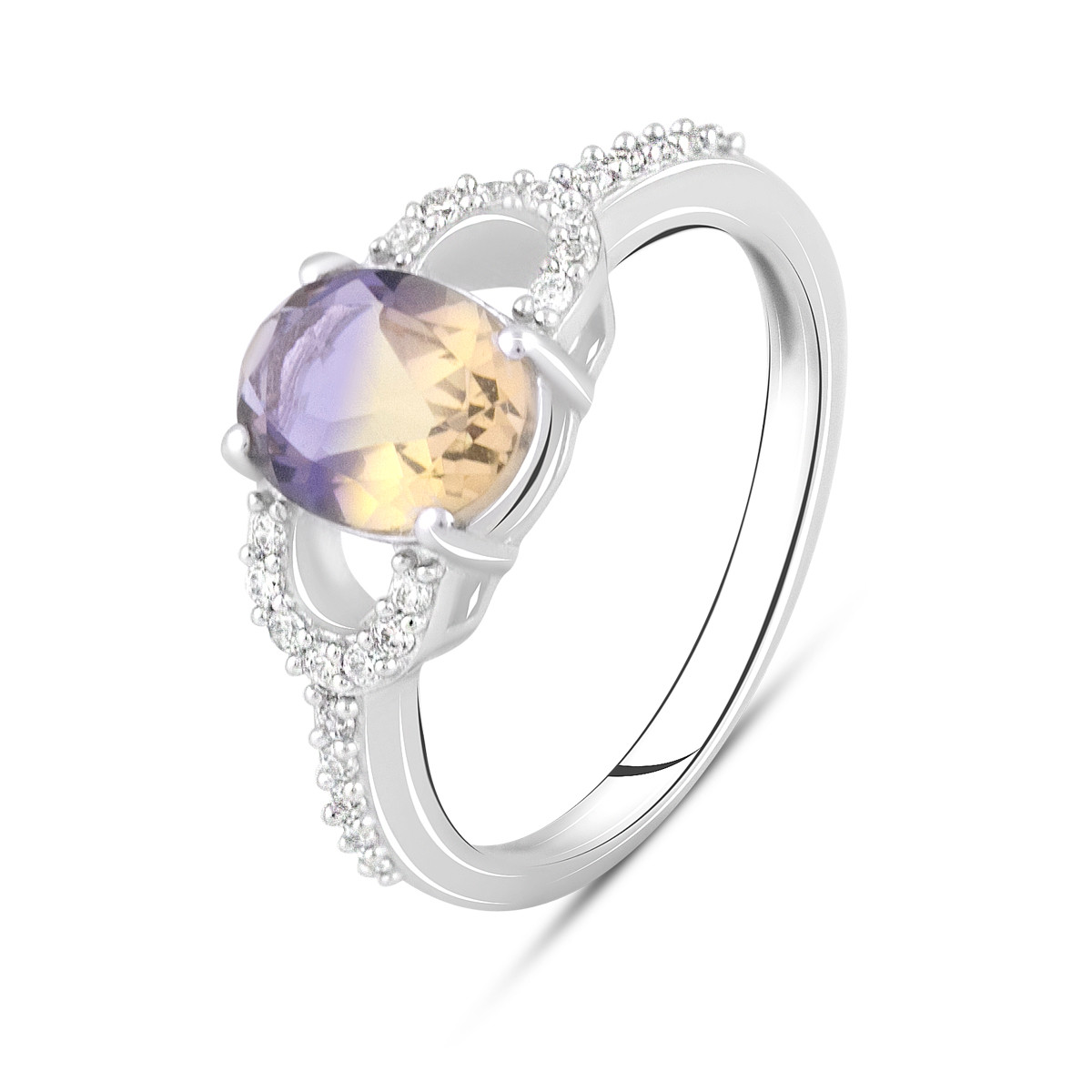 Срібне кільце Proba з аметрином nano 1.911ct, фіанітами, вага виробу 2,77 г (2111061) 18.5 розмір, фото 1