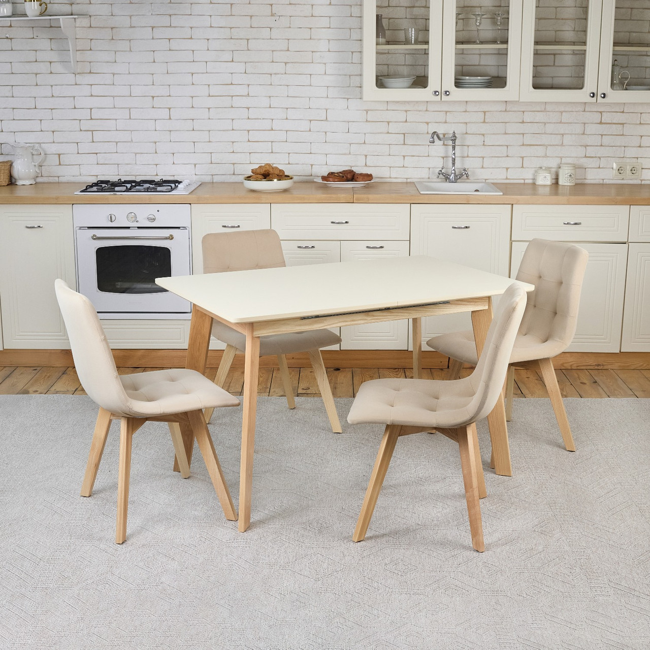 Кухонний комплект Onto Алонзо 120 бежевий розсувний стіл + 4 стільця Даріо