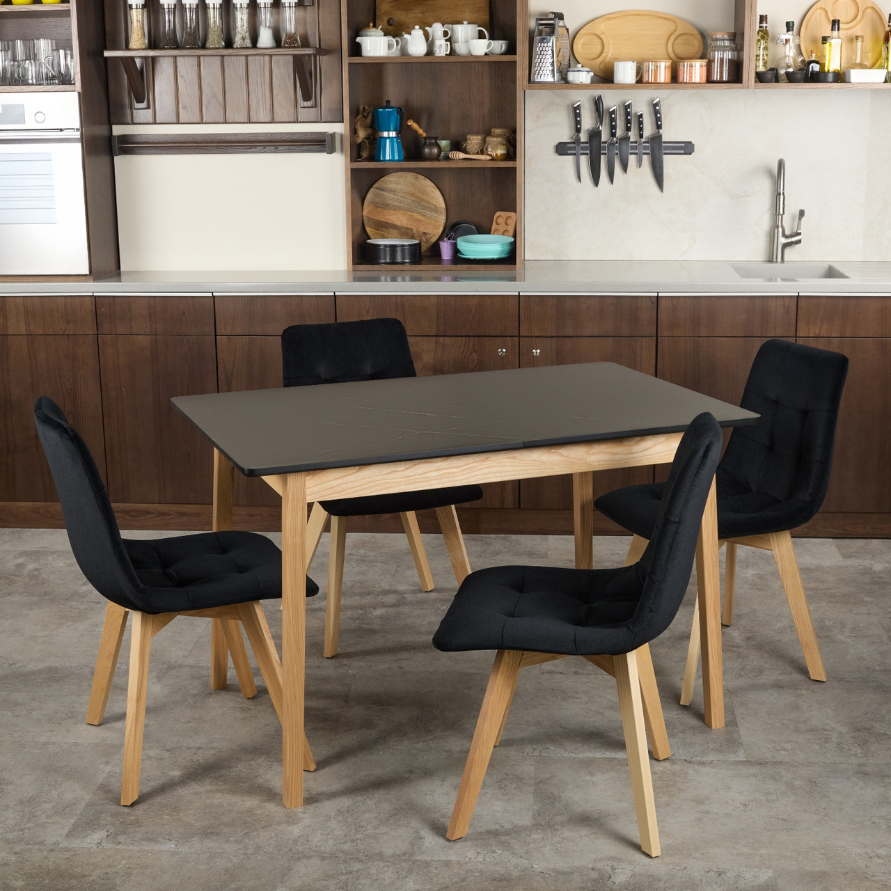 Комплект обідній Onto Леонардо 120 чорний + 4 стільці Даріо чорні