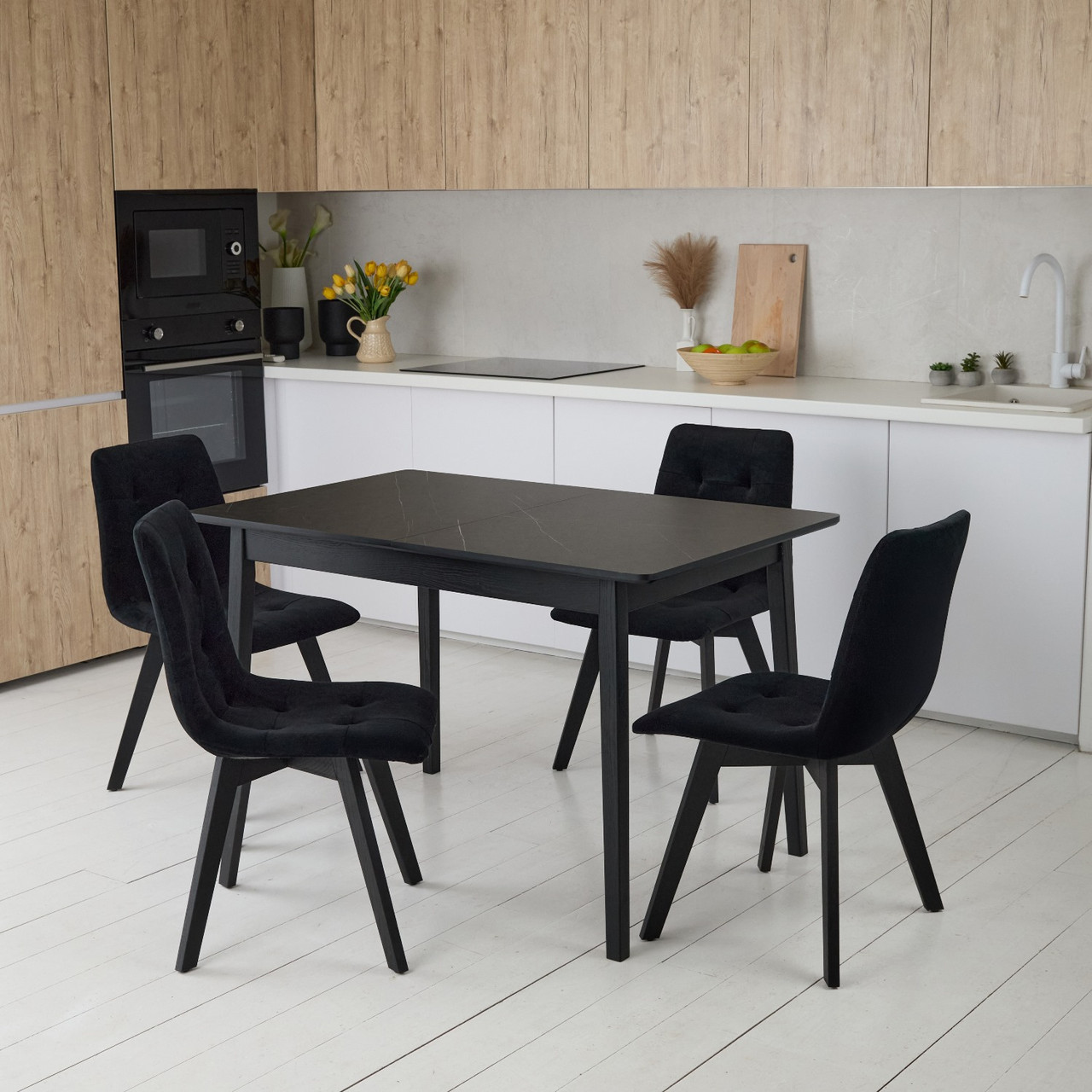Комплект обідній Onto Леонардо 120 чорний чорний стіл + 4 стільці Даріо чорні
