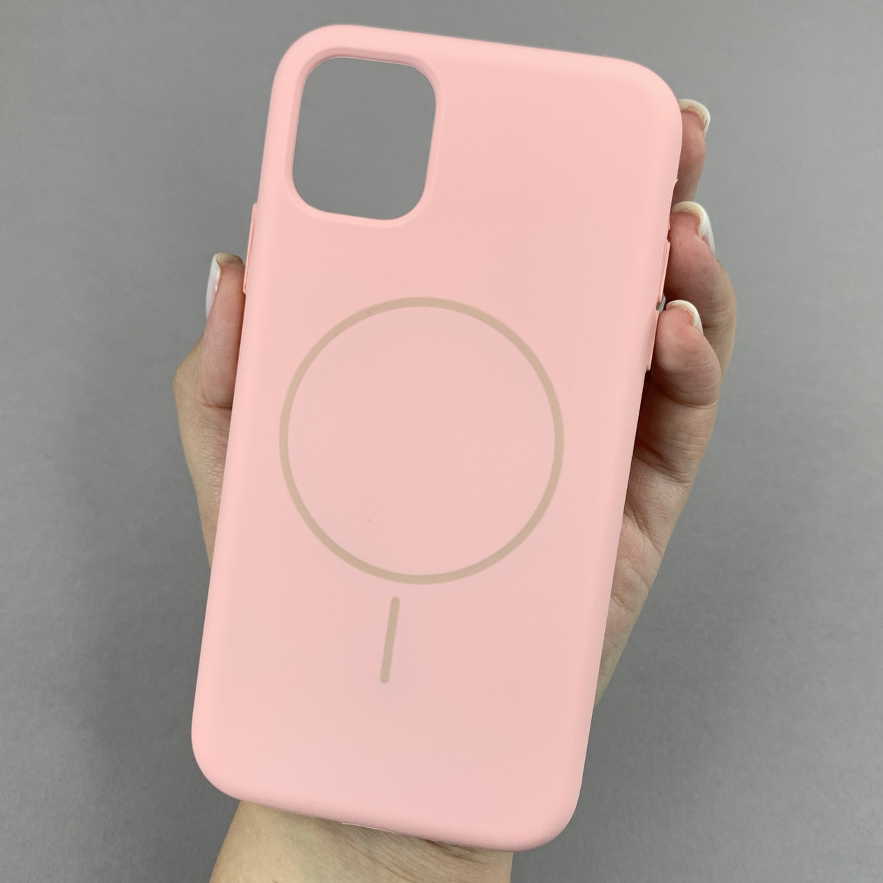 Чохол для iPhone 11 силіконовий кейс з мікрофіброю з MagSafe на айфон 11 рожевий w01r