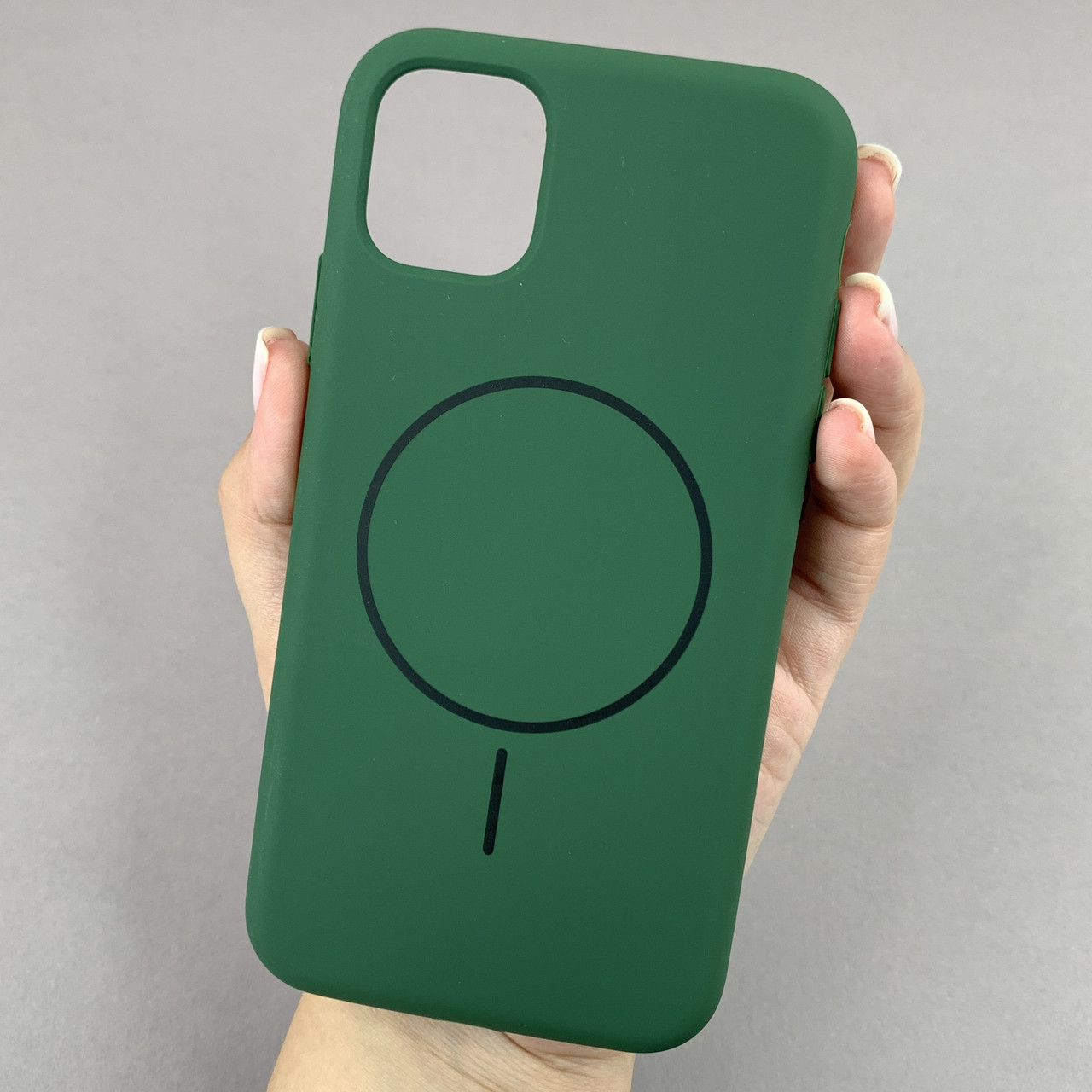 Чохол для iPhone 11 силіконовий кейс з мікрофіброю з MagSafe на айфон 11 темно-зелений w01r