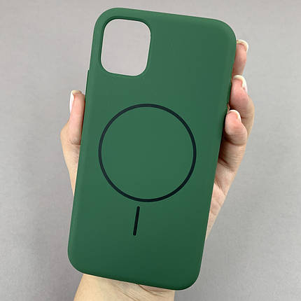 Чохол для iPhone 11 силіконовий кейс з мікрофіброю з MagSafe на айфон 11 темно-зелений w01r, фото 1